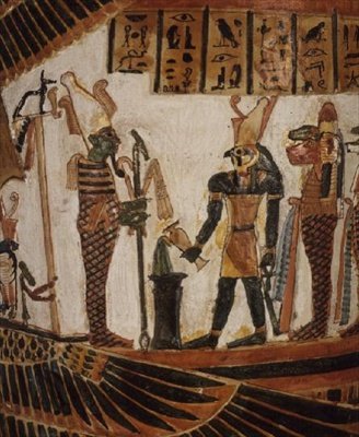 Osiris, detalhe da cartonagem de Nekhtefmet, Terceiro Período Intermediário, c.934-889 a.C. (linho rebocado e pintado) de Egyptian 22nd Dynasty