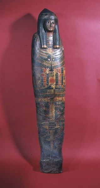 Sarcófago para uma jovem chamada Senhora da Casa Djed-montu-iues-ankh, esposa de Pamiu, Terceiro Período Intermediário, 850-730 AC (gesso policromado) (para detalhes ver 83358) de Egyptian 22nd Dynasty