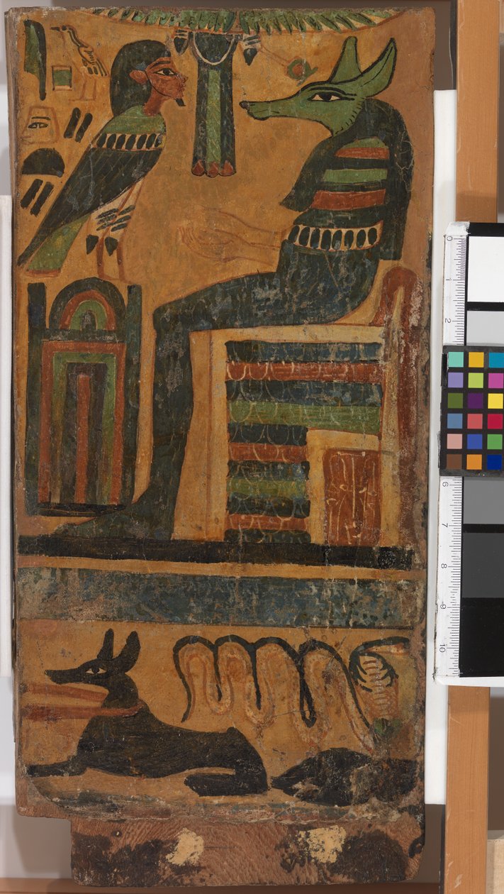 Anubis e a alma do falecido, de um sarcófago (painel) de Egyptian 26th Dynasty