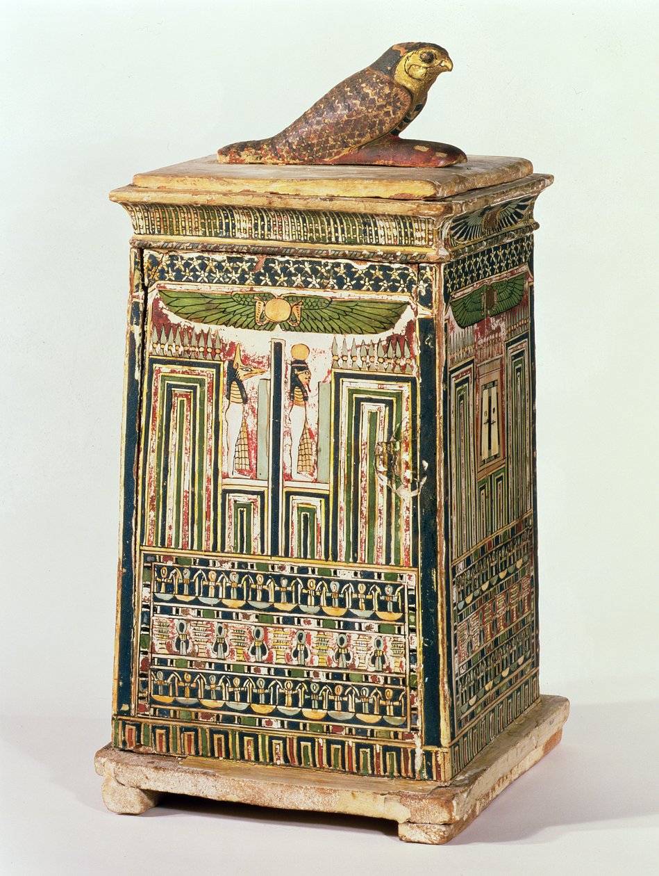 Jarra Canopic, de Saqqara, Late Period (madeira policromada e dourada) de Egyptian 26th Dynasty