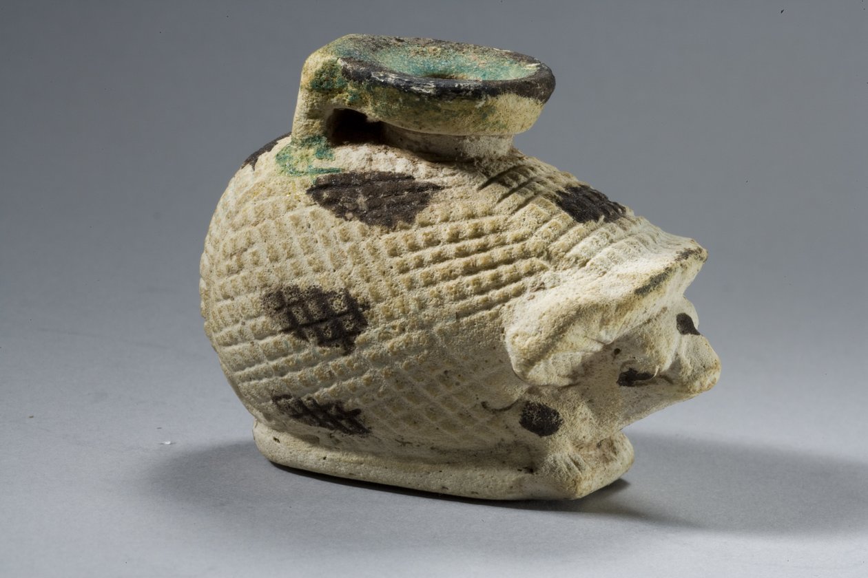 Aryballos do ouriço, período de Saite (faiança) de Egyptian 26th Dynasty