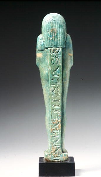 Vista traseira de uma figura Ushabti para Nakht-Hor-em-heb-mes-em-khereden, Late Dynastic Period, c.600 BC (faience) (ver 241439 para a frente) de Egyptian 26th Dynasty