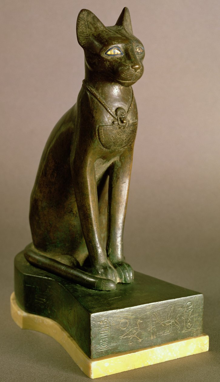 Estatueta de um gato representando a deusa Bastet, com o cartucho de Psamtek I, Período de espera, c.664-610 (bronze e ouro) de Egyptian 26th Dynasty
