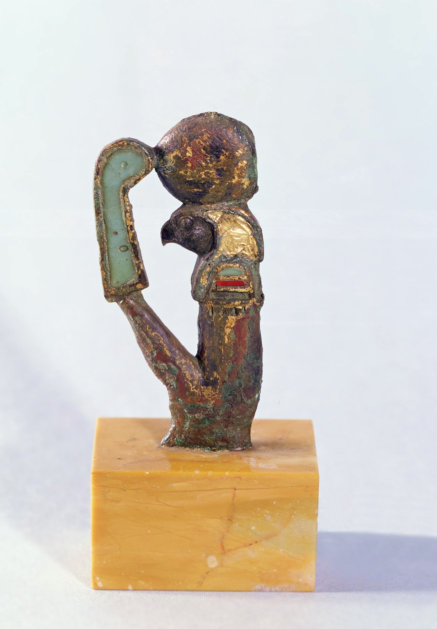 O deus Re, Período Saite (bronze e ouro incrustado com pasta de vidro) de Egyptian 26th Dynasty