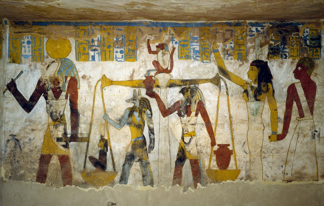 Pinturas murais da câmara funerária de Pa Nentwy, Bahariya Oasis, Gizé, Egito. Civilização Egípcia, 26ª Dinastia, 663-525 AC. de Egyptian 26th Dynasty