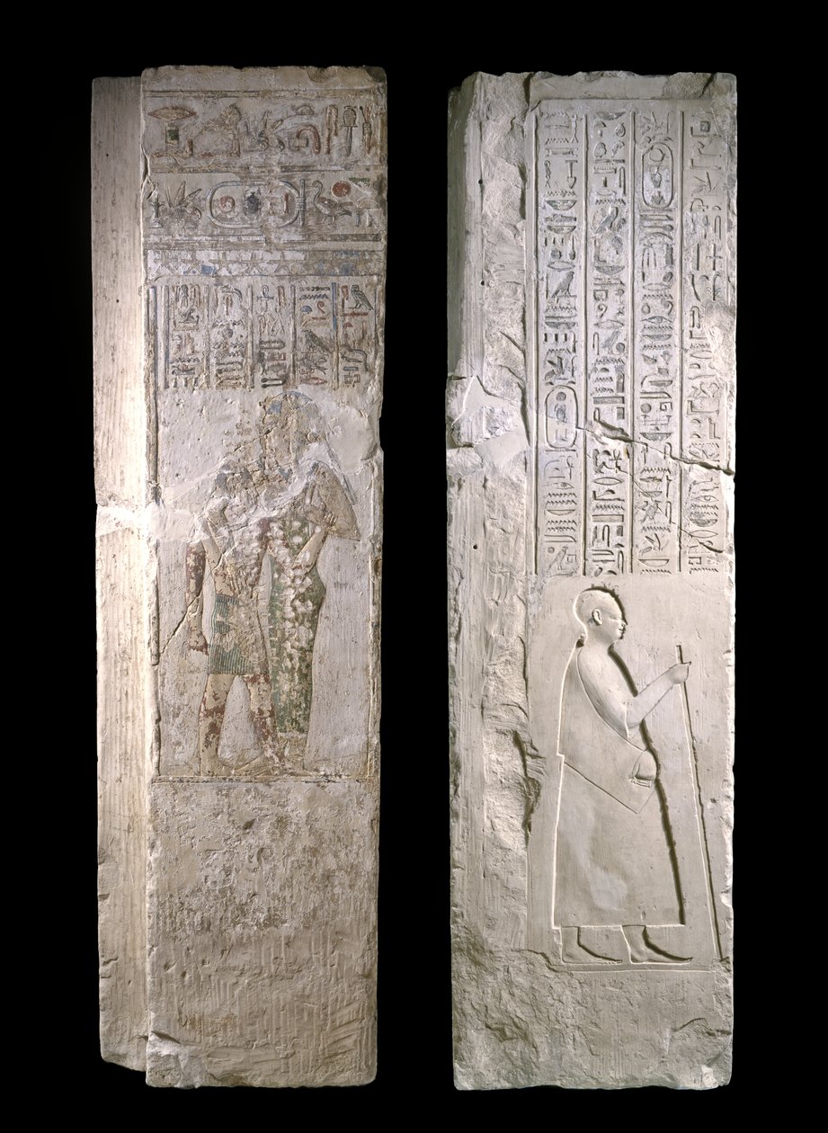 Cinturão de porta que representa o Rei Nectanebo sendo amamentado por Hathor, 380-343 aC, Período tardio (calcário) de Egyptian 30th Dynasty