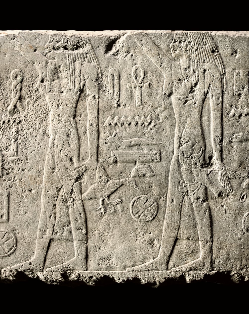 Detalhe do relevo de Pehenuka, Reino Antigo, 2465-2323 aC (calcário) (ver também 440565, 440566, 440559 e 440564) de Egyptian 5th Dynasty