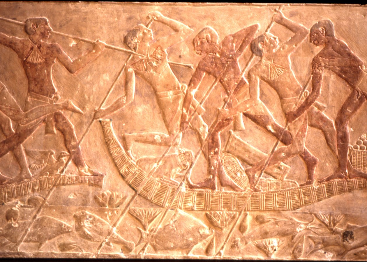 Homens a falar Peixes do Barco Papyrus, Tumba Ptah-Hotep, 5ª Dinastia (foto) de Egyptian 5th Dynasty
