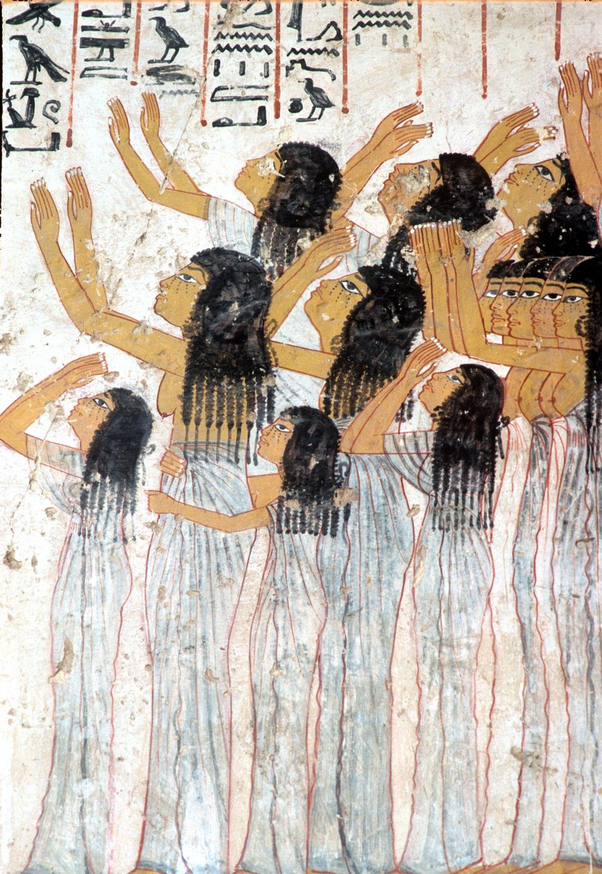 Antigo Egito, Pintura, Fresco, Mulheres lamentando no cortejo fúnebre, Túmulo de Ramose, Tebas de Egyptian Egyptian