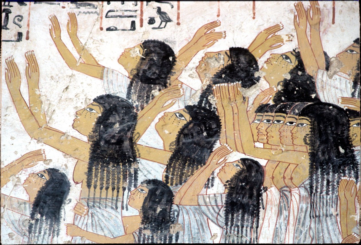 Antigo Egipto, Pintura mural, Mulheres em lamentação num cortejo fúnebre, Túmulo de Ramose, Tebas de Egyptian Egyptian