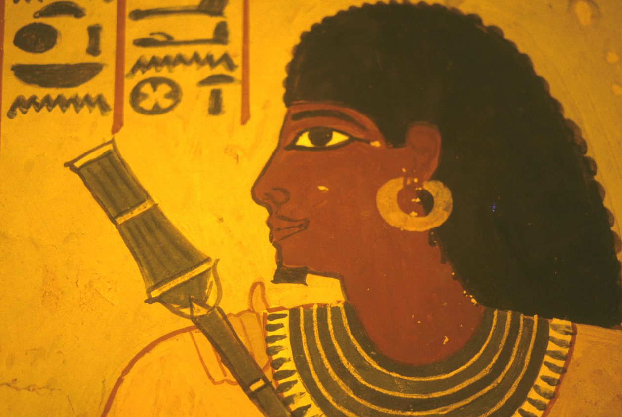 Antigo Egipto, Pintura mural/fresco, Túmulo de Sennufer, Tebas/Luxor, Sennufer segurando o cetro, Presidente da Câmara de Tebas, superintendente sob Amenófis II de Egyptian Egyptian