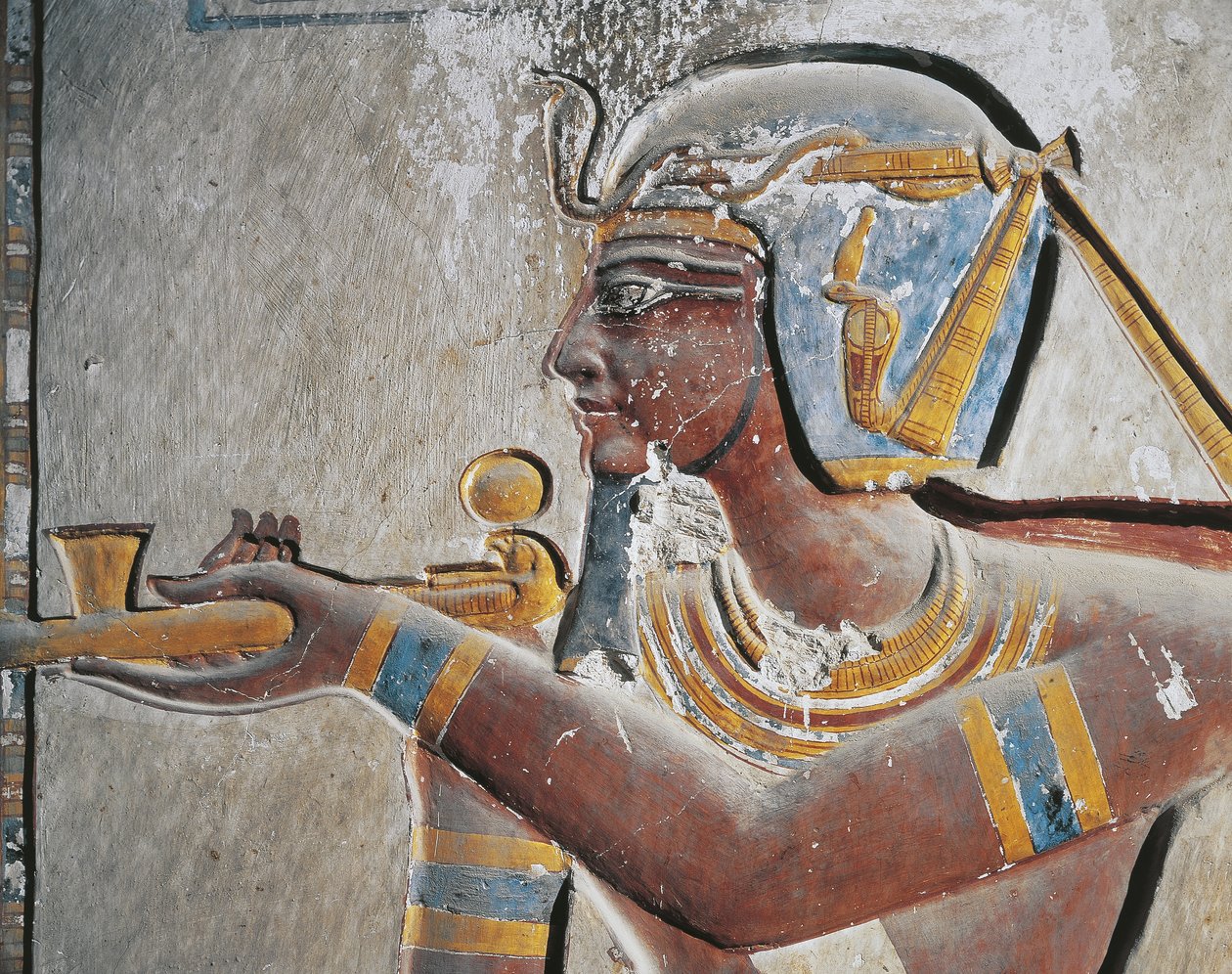 Egipto, Tebas Antiga, Vale dos Reis, Alívio pintado do faraó no Túmulo de Ramsés VI de Egyptian Egyptian