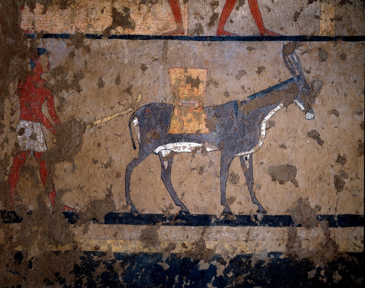 Antiquidade egípcia: "o transporte de grãos nas costas de uma mula" Pintura tempera da parede da tumba do chanceler do rei Iti (ou Ity) 2200-2000 AC. De El Ghebelen, Luxor. Turim, museu egípcio de Egyptian Egyptian