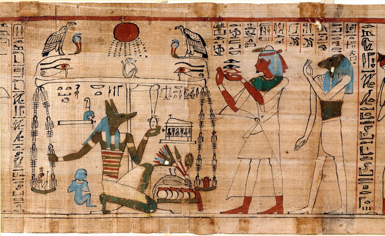 Antiquite egípcio: a pesagem da alma - Detalhe do Livro dos Mortos, papiro conservado no Museu Egípcio de Torino, Itália de Egyptian Egyptian