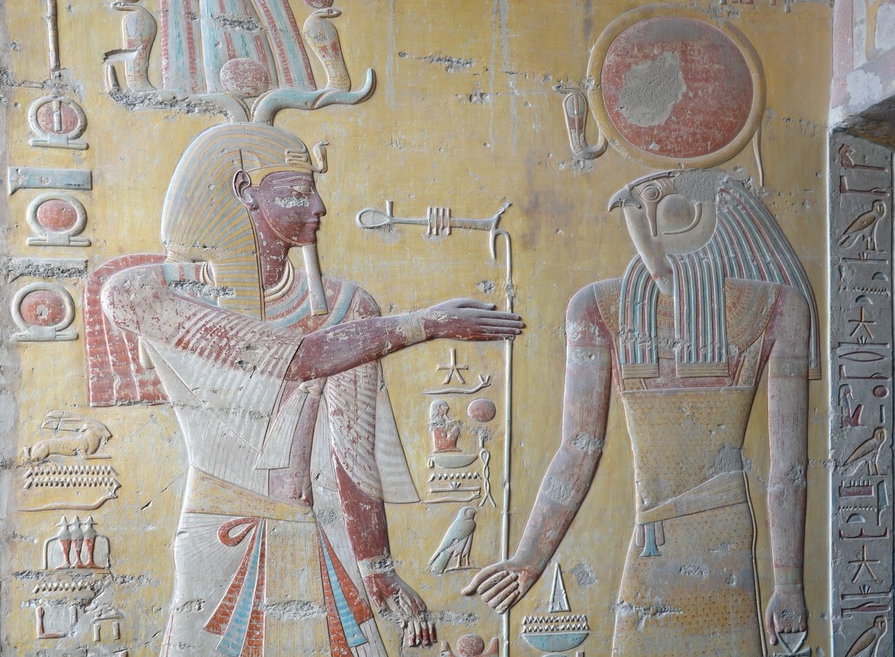 Ra, o Rei Sol, e Khnum, guardião das nascentes do Nilo, Túmulo de Ramsés IX, Luxor de Egyptian Egyptian
