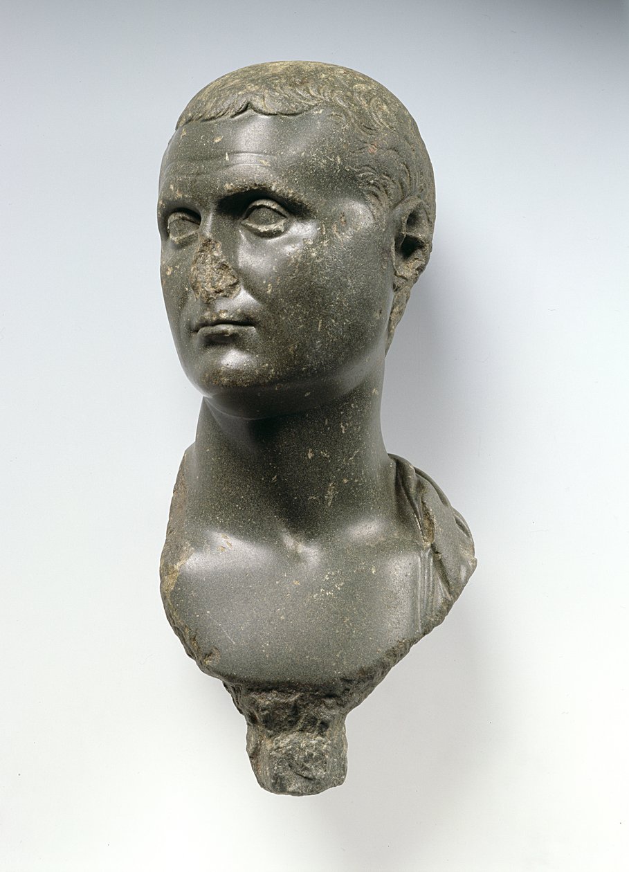 Busto de um nobre romano, dito ser Mark Anthony (c.82-30BC), possivelmente de Alexandria, Egito, 50 aC - 50 dC (xisto) de Egyptian Ptolemaic Period