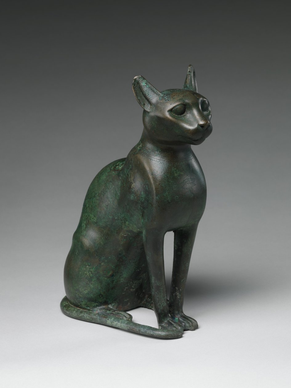Estatueta de gato destinada a conter um gato mumificado, 332-30 B.C (bronze com chumbo) de Egyptian Ptolemaic Period