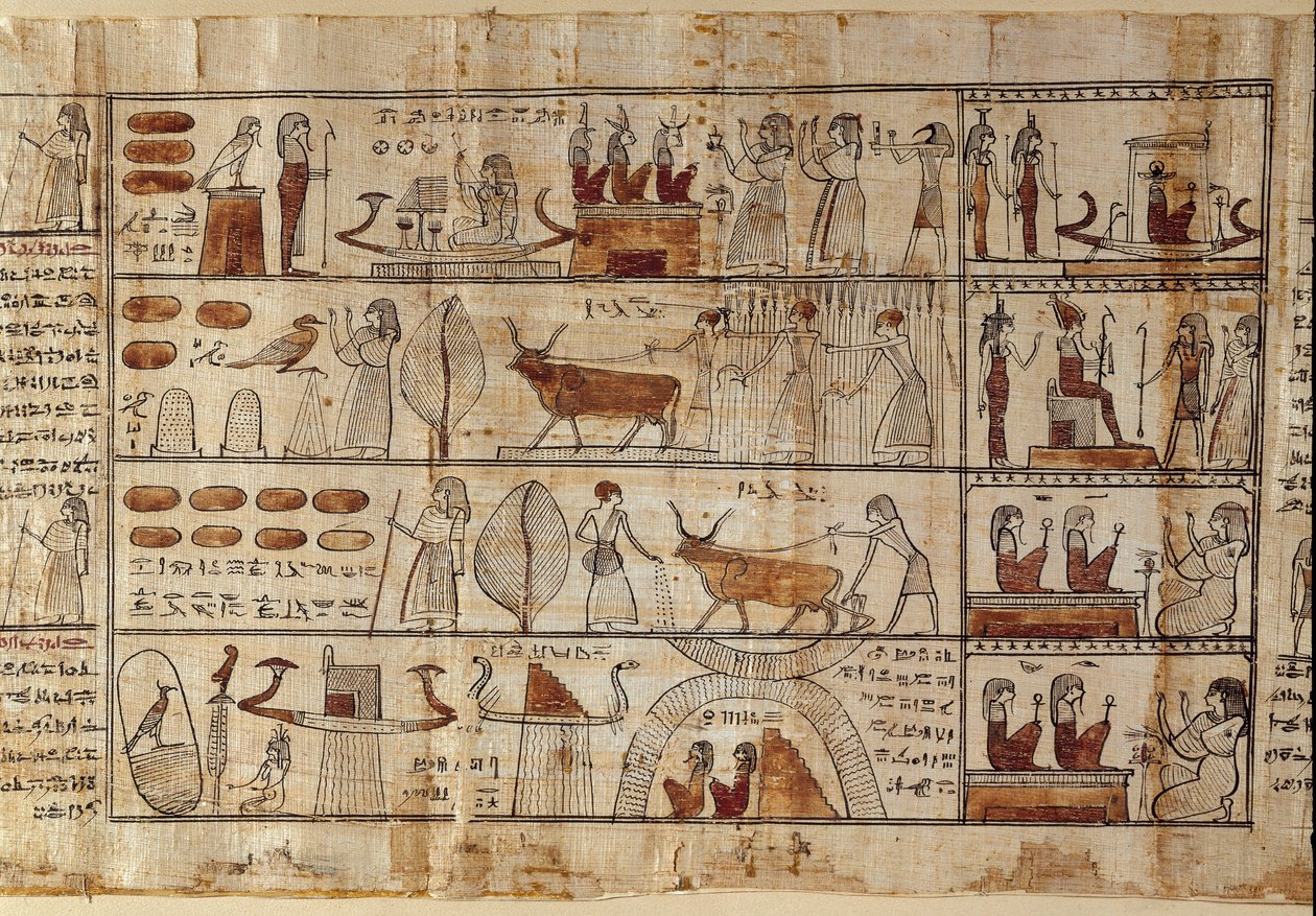 Antiquite egípcia: os campos Elysees. Pintura em papiro do Livro dos Mortos. Período ptolemaico Turim, museu egípcio - Antigo Egito: os campos Elísios. Pintura em papiro, do Livro dos Mortos. Período Ptolemaico. Museu Egípcio, Turim, It. de Egyptian Ptolemaic Period