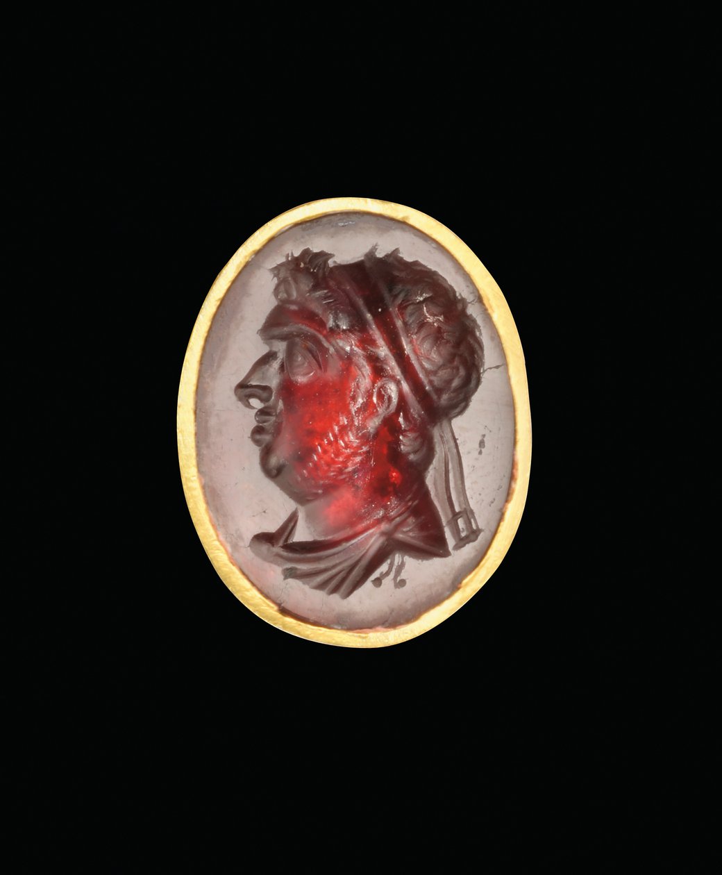 Anel helenístico de entalhe com retrato real de uma régua ptolomaica, provavelmente Ptolomeu IX, Soter II, final do 2º ao início do século 1 aC de Egyptian Ptolemaic Period