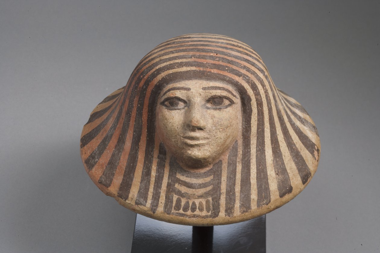 Tampa do frasco Canopic, New Kingdom (terracota) de Egyptian School