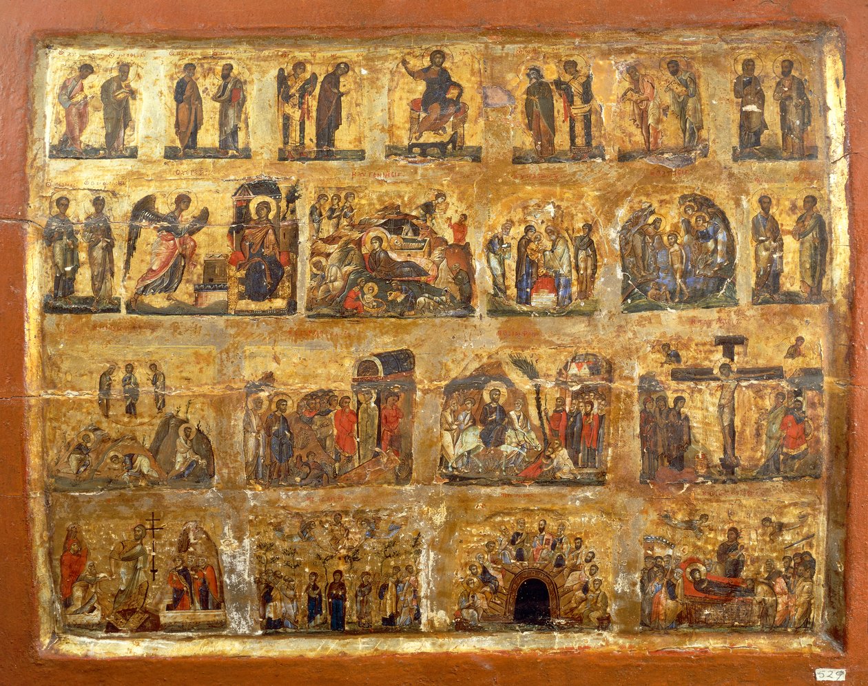 Deesis Row and the Twelve Great Feasts (pintura e folha de ouro no painel) de Egyptian School