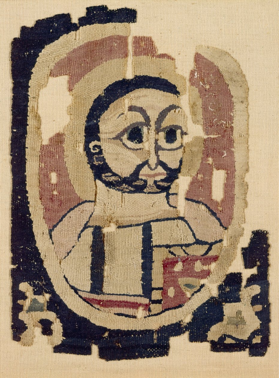 Fragmento de uma cabeça, copta (têxtil) de Egyptian School