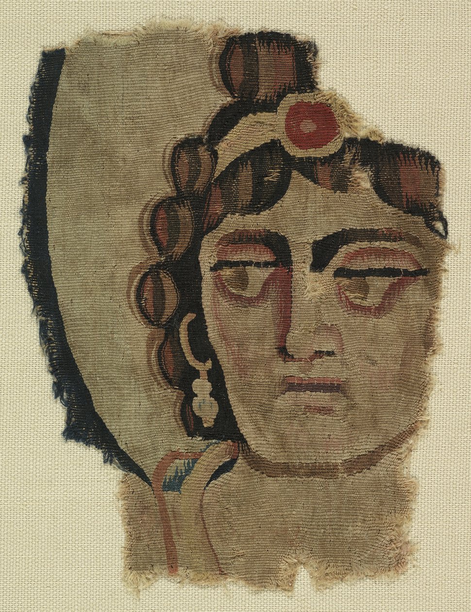 Fragmento de uma cabeça de mulher, copta (têxtil) de Egyptian School
