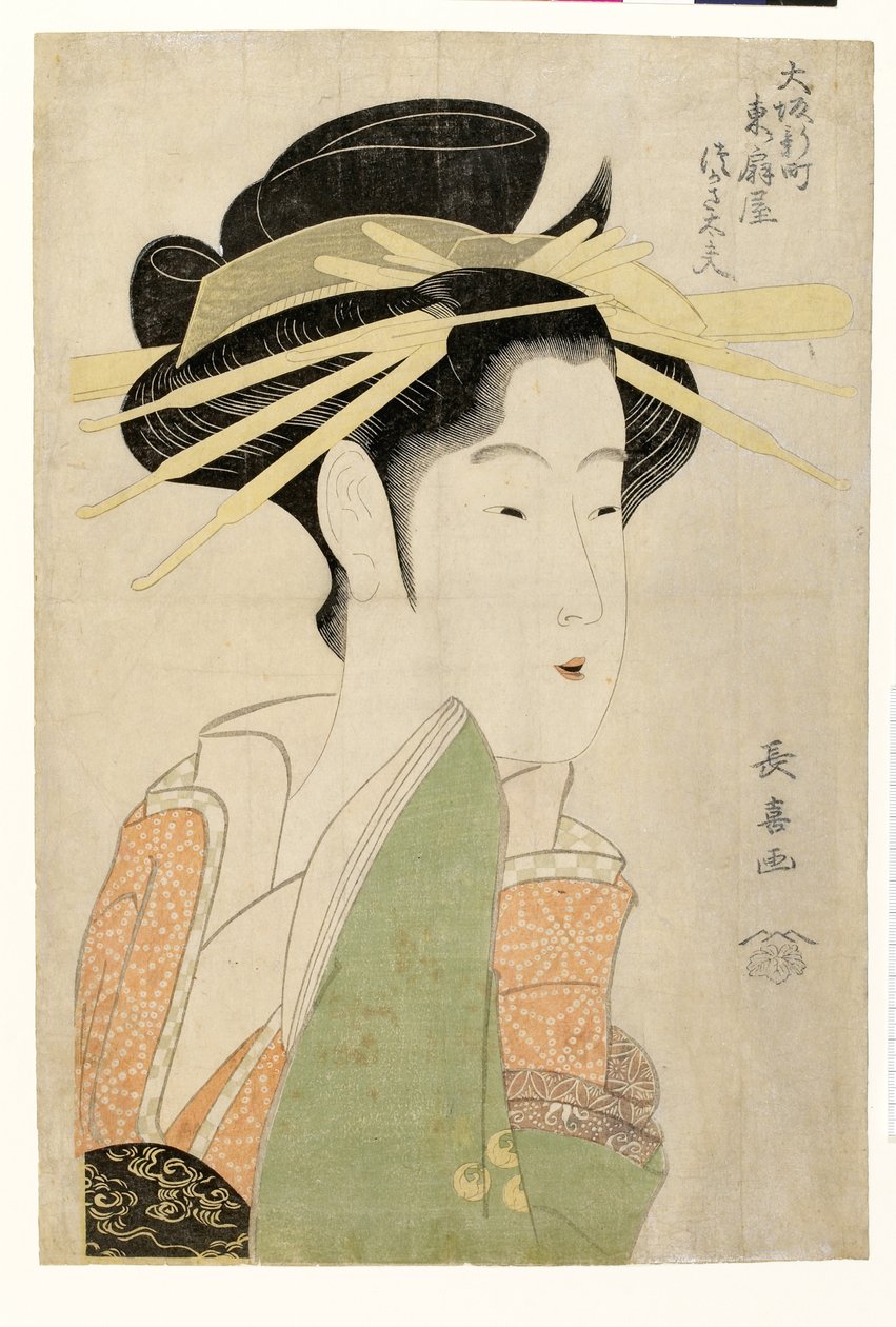 Tsukasa Dayu de Higashi Ogiya no distrito de Osaka Shinmachi, c. 1800 de Eishōsai Chōki
