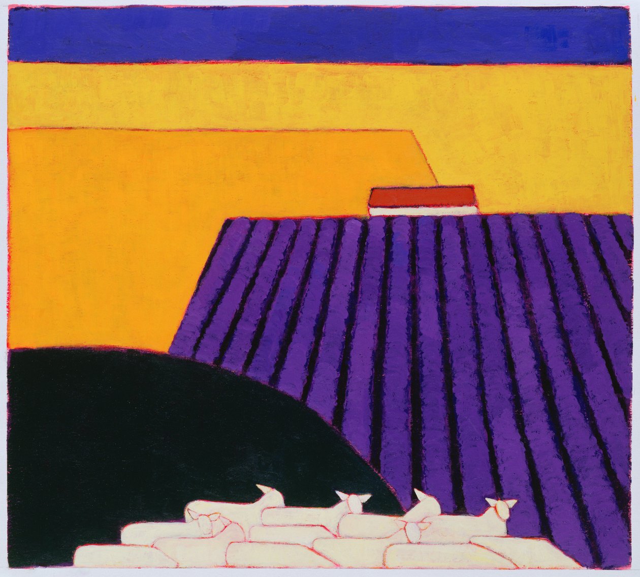 Ovinos e Campos de Lavanda, 2004 (acrílico sobre papel) de Eithne Contemporary Artist Donne