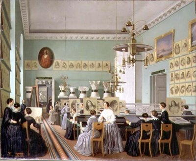 Interior do Departamento de Mulheres da Escola de Desenho de São Petersburgo de Ekaterina Nikolaevna Khilova