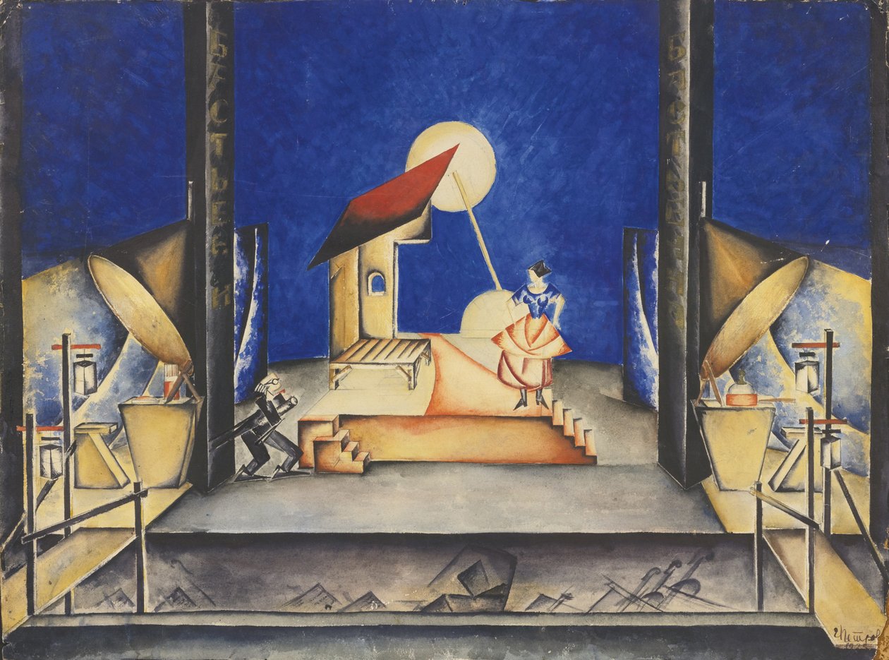 Cenário para a Ópera Bastien und Bastienne de W. A. Mozart, 1925 de Ekaterina Petrova Troitskaya