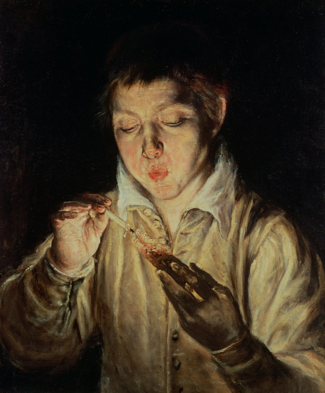 Uma criança soprando em uma brasa, início dos anos 1570 de El Greco