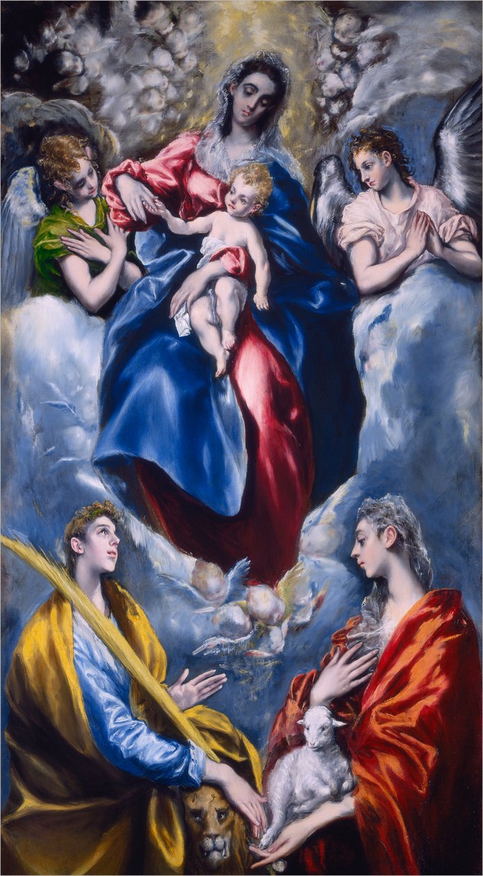 Madonna e criança com Saint Martina e Saint Agnes, 1597-1599 de El Greco