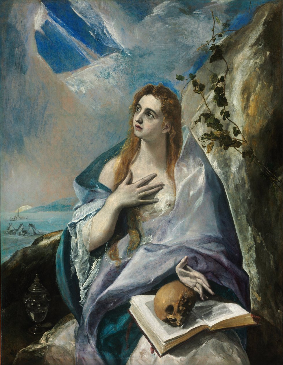Pintura "A Madalena Arrependida" de Domenikos Theotokopoulos chamada El Greco (1541-1614) Século XVI - El Greco, Dominico (1541-1614) - 1577 - Óleo sobre tela - 156,5x121 - Szepmuveszeti Muzeum, Budapeste de El Greco