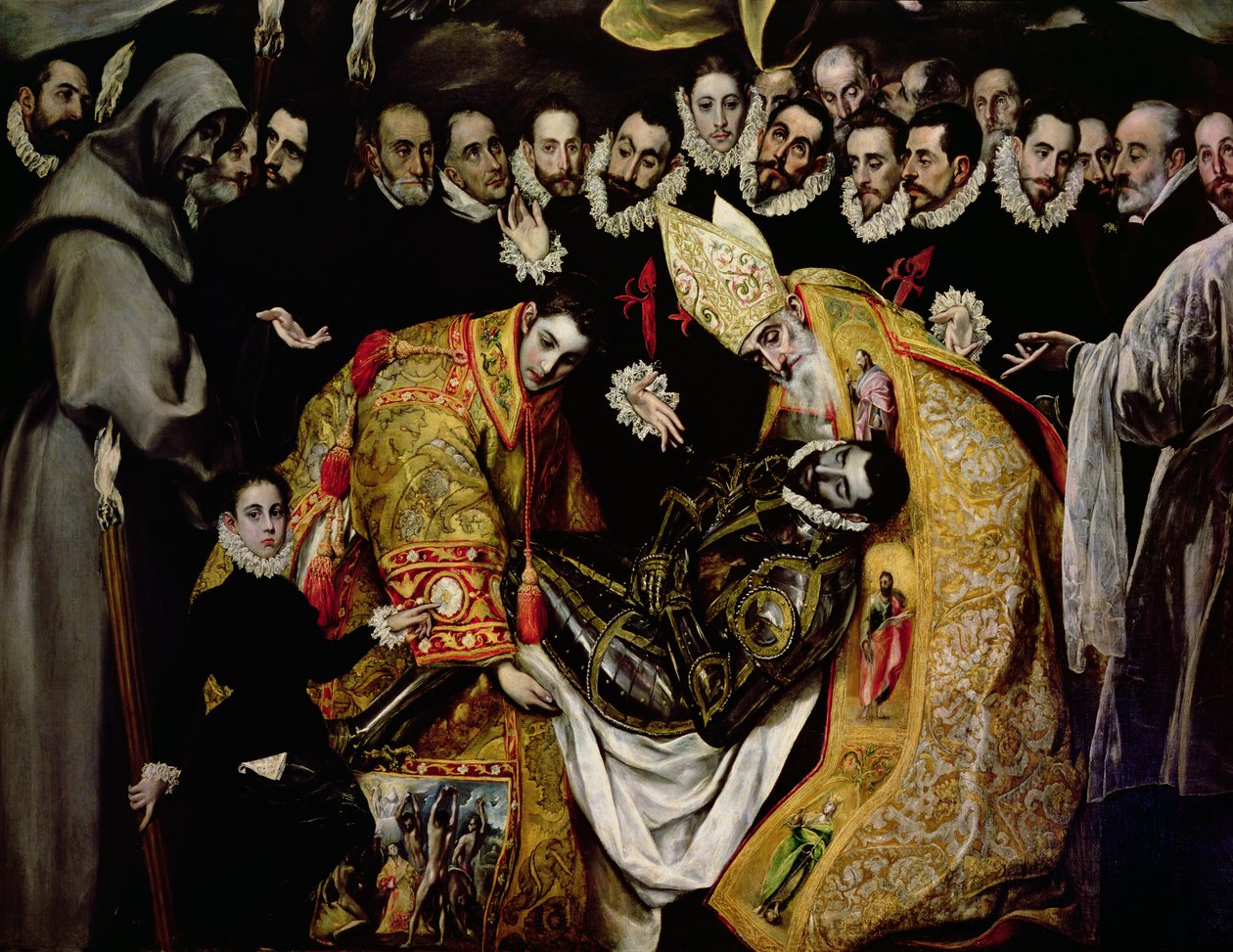 O Enterro do Conde Orgaz, de uma lenda de 1323, detalhe de uma página jovem, São Etienne, o Conde e Santo Agostinho de El Greco