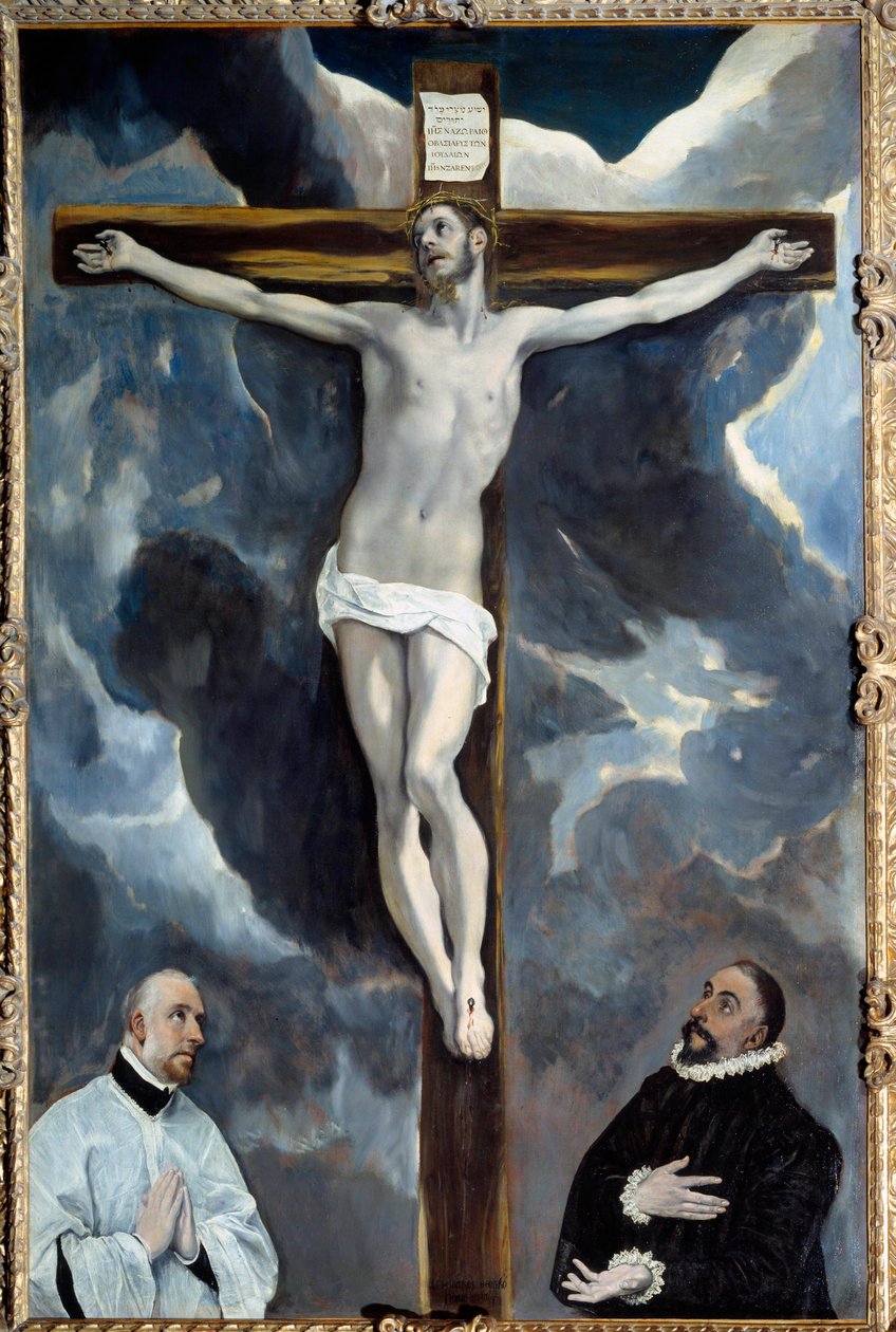 Cristo na Cruz adora por ambos os doadores Pintura por Theotokopoulos Domenico dit El Greco (1541-1614) 1576 Sol. 2,6x1,71 m de El Greco