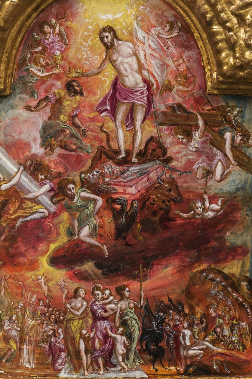 Altar portátil: painel central representando uma alegoria do Cavaleiro Cristão, detalhe de 2384586 (tempera grassa no painel) de El Greco