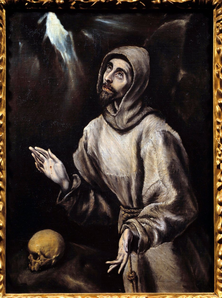 São Francisco de Assis (1181-1226) recebendo pintura de estigma (Vanita) de Domenikos Theotokopoulos dit El Greco (1541-1614) 1595 Sol. 0,76x0,57 m Pau, Museu de Belas Artes de El Greco