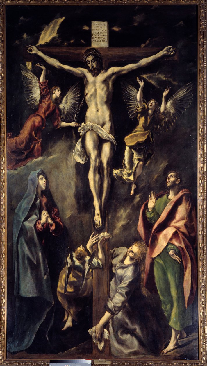 A Crucificação Pintura de Domenikos Theotokopoulos dit El Greco (1541-1614) 17th Century Sun. 3,12x1,69 m Madrid, Museu do Prado de El Greco