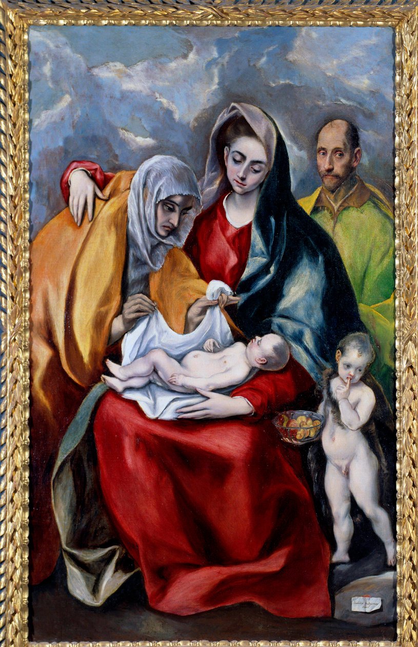 A Sagrada Família com Santa Ana, São José e São João Baptista Pintura de Domenikos Theotokopoulos dit El Greco (1541-1614) Sol do século XVII. 1,07x0,69 m Madrid, Museu do Prado de El Greco