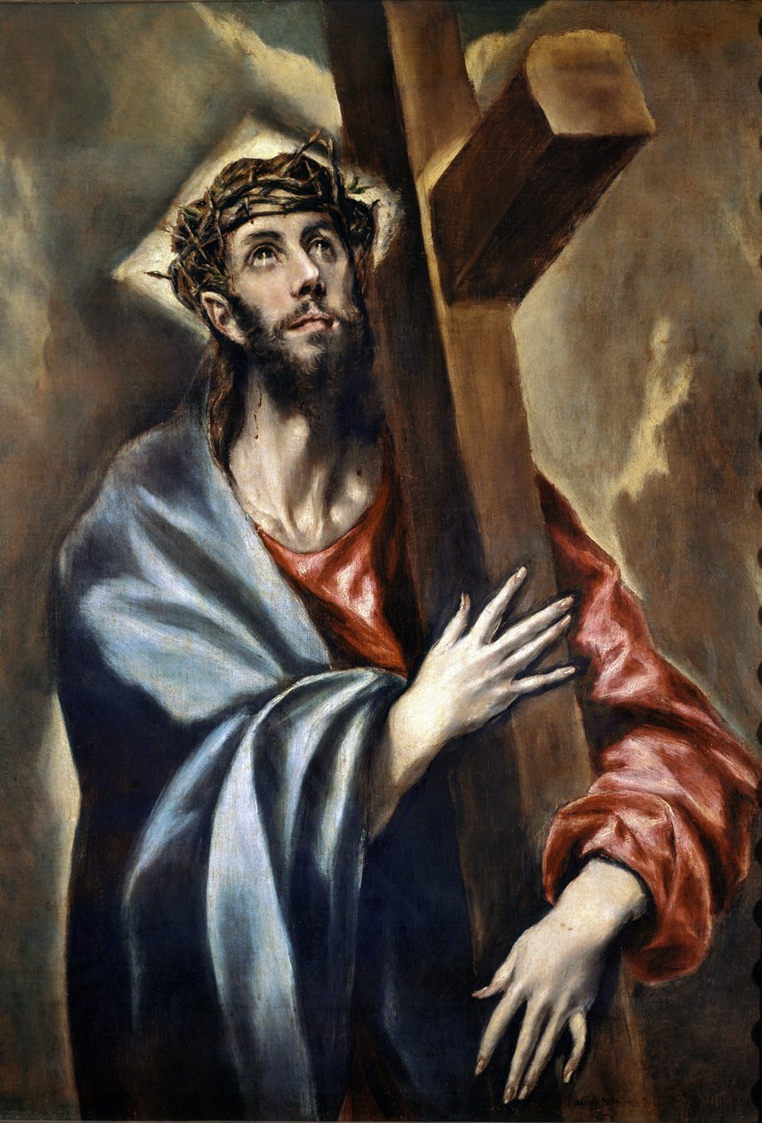 O caminho para o calvário, detalhe de Cristo carregando a cruz (óleo sobre tela de El Greco