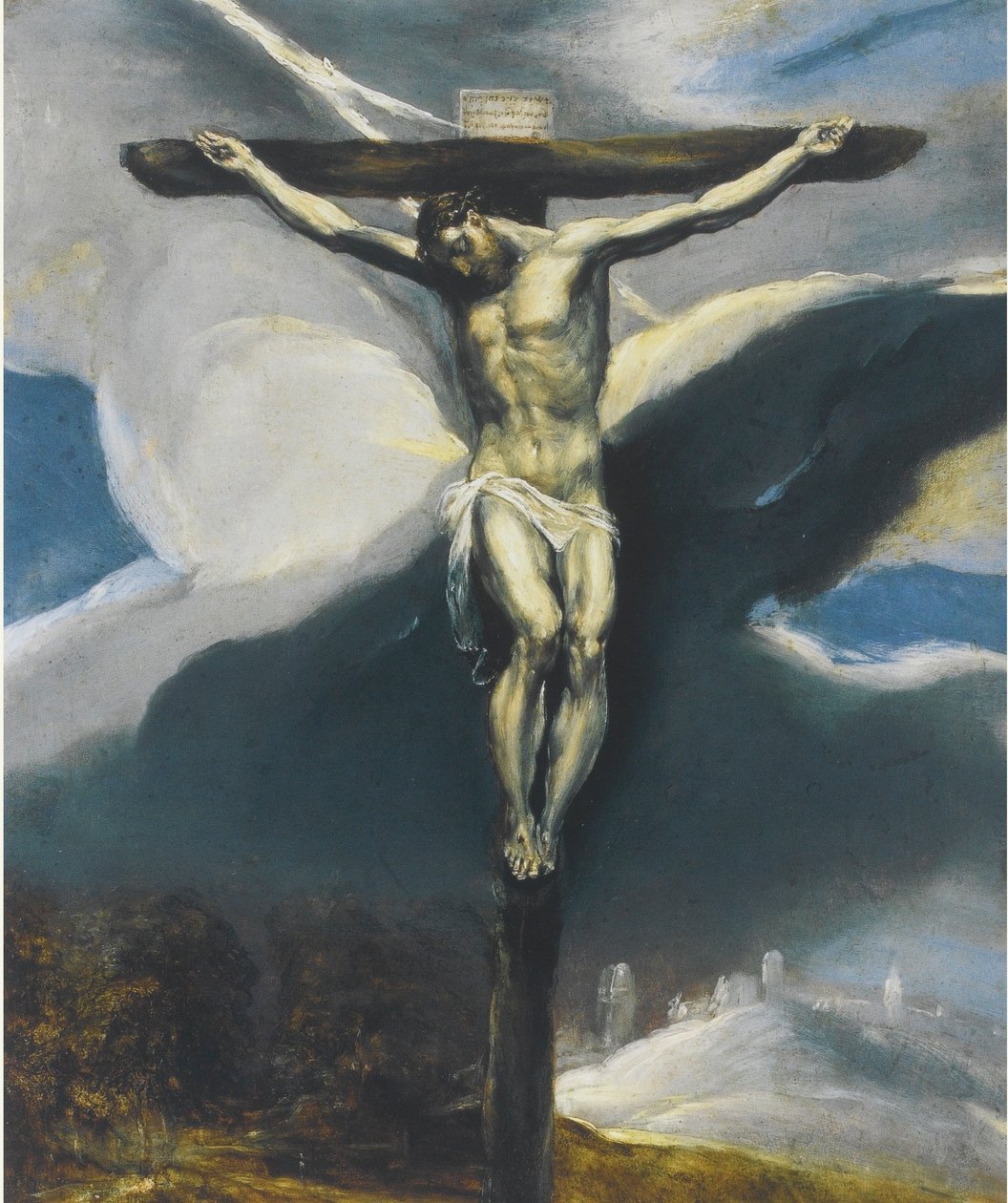 Cristo na cruz numa paisagem de El Greco
