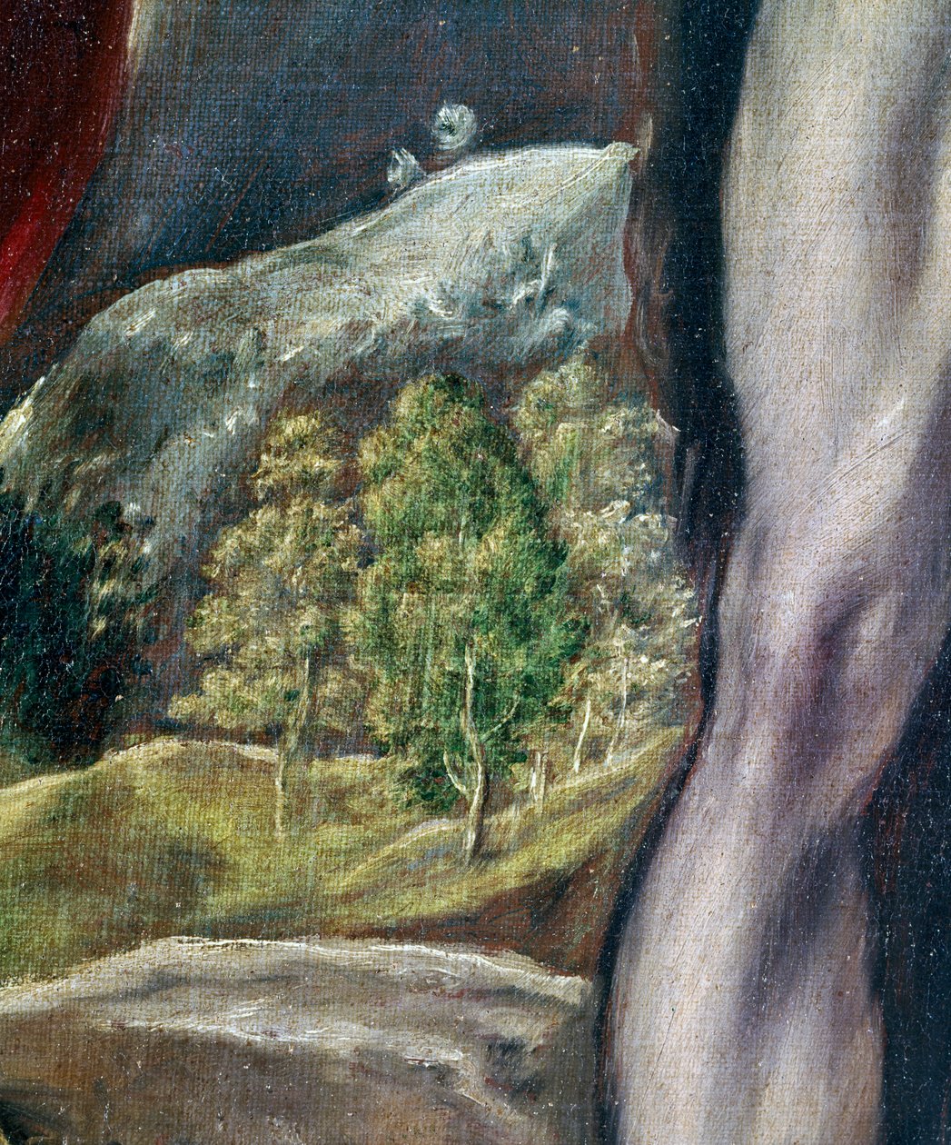 SS. João Evangelista e João Batista, detalhe da paisagem, 1605-10 óleo sobre tela de El Greco