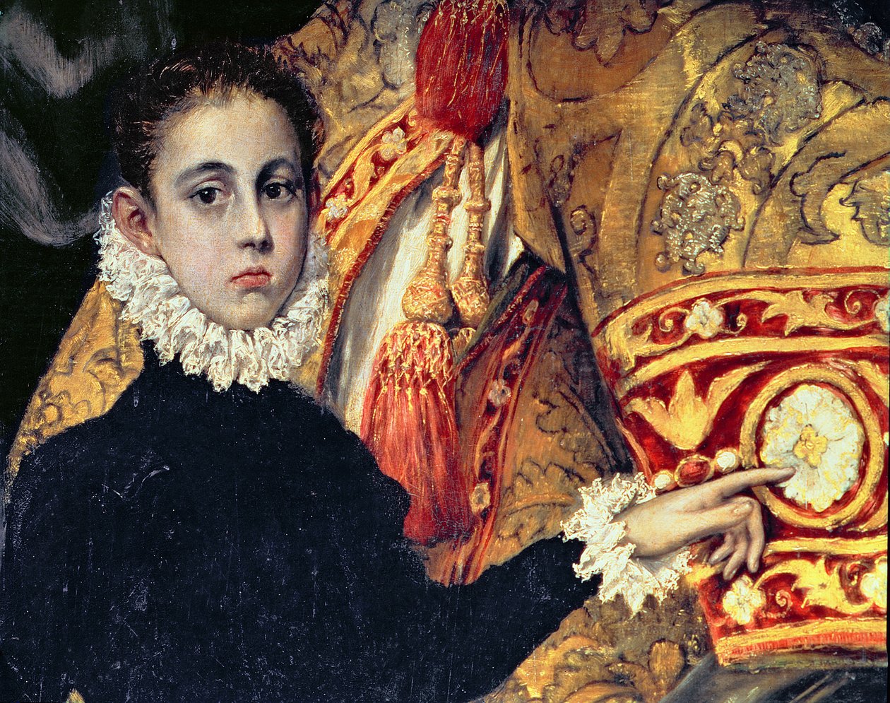 O Enterro do Conde Orgaz, de uma lenda de 1323, detalhe de um menino, pensado para ser o filho do pintor, Jorge Manuel, 1586-88 óleo sobre tela detalhe de 44240 de El Greco