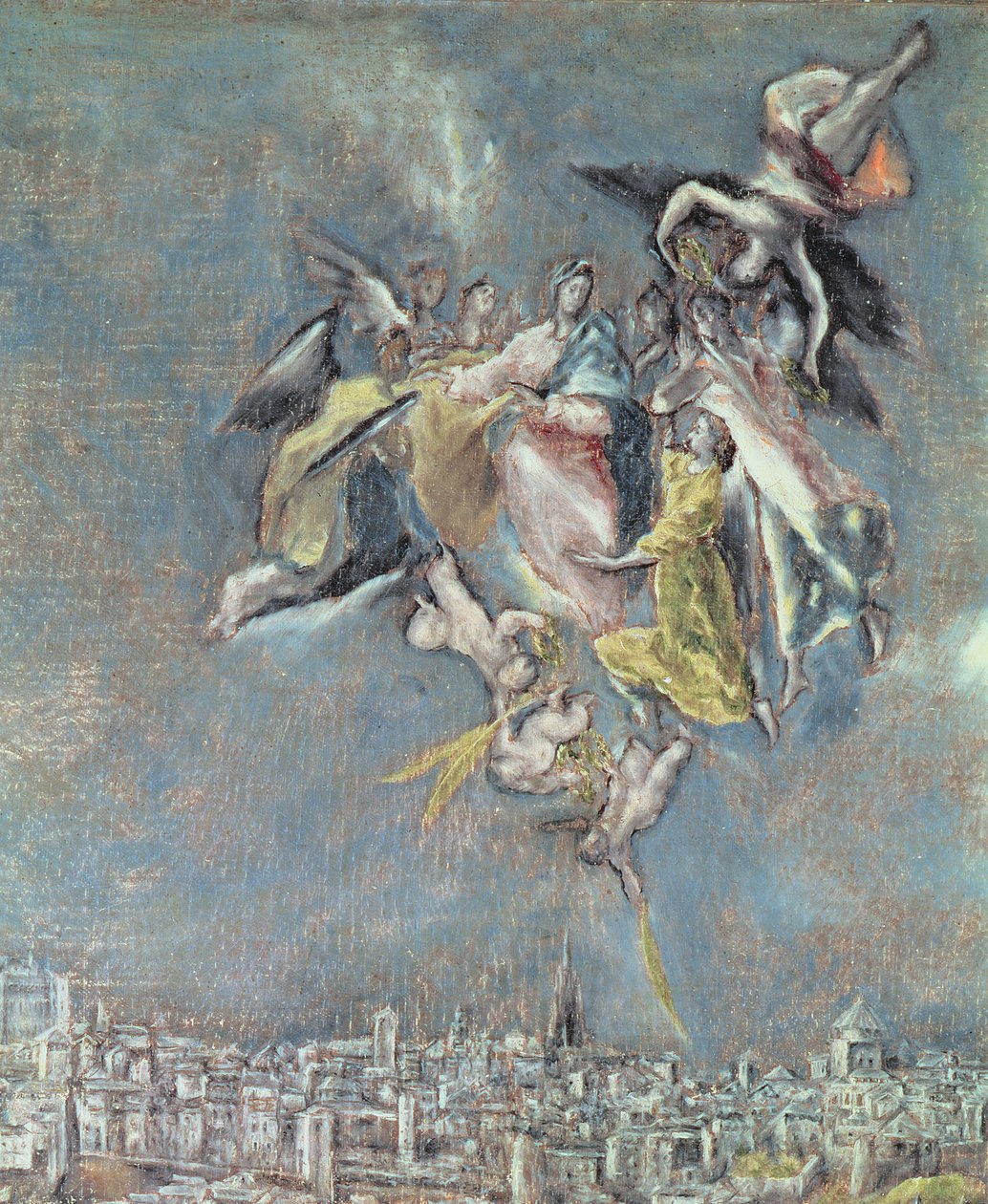Vista e mapa da cidade de Toledo, detalhe de anjos óleo sobre tela detalhe de 124615 de El Greco