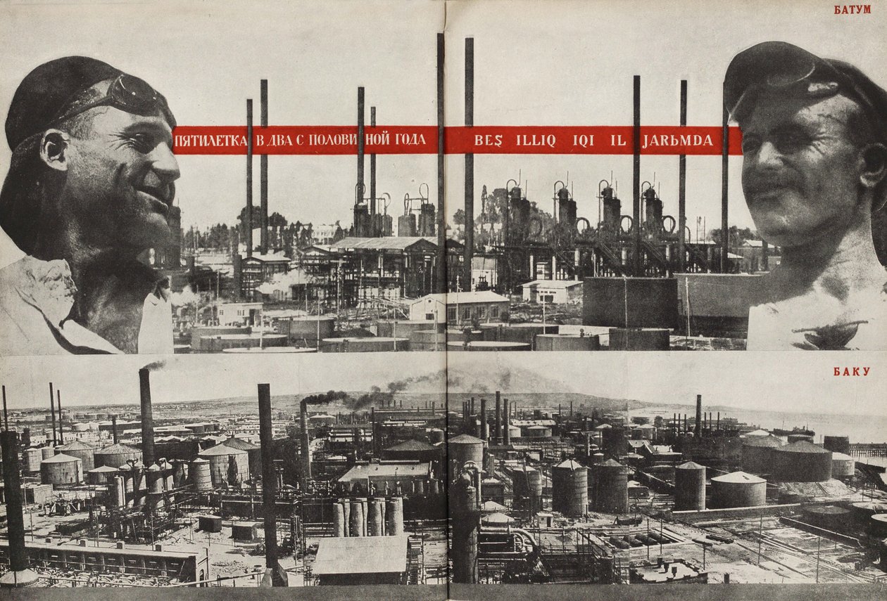 Plano Quinquenal: Batumi - Baku. Ilustração da URSS Builds Socialism, 1933. de Eliezer Markowich Lissitzky