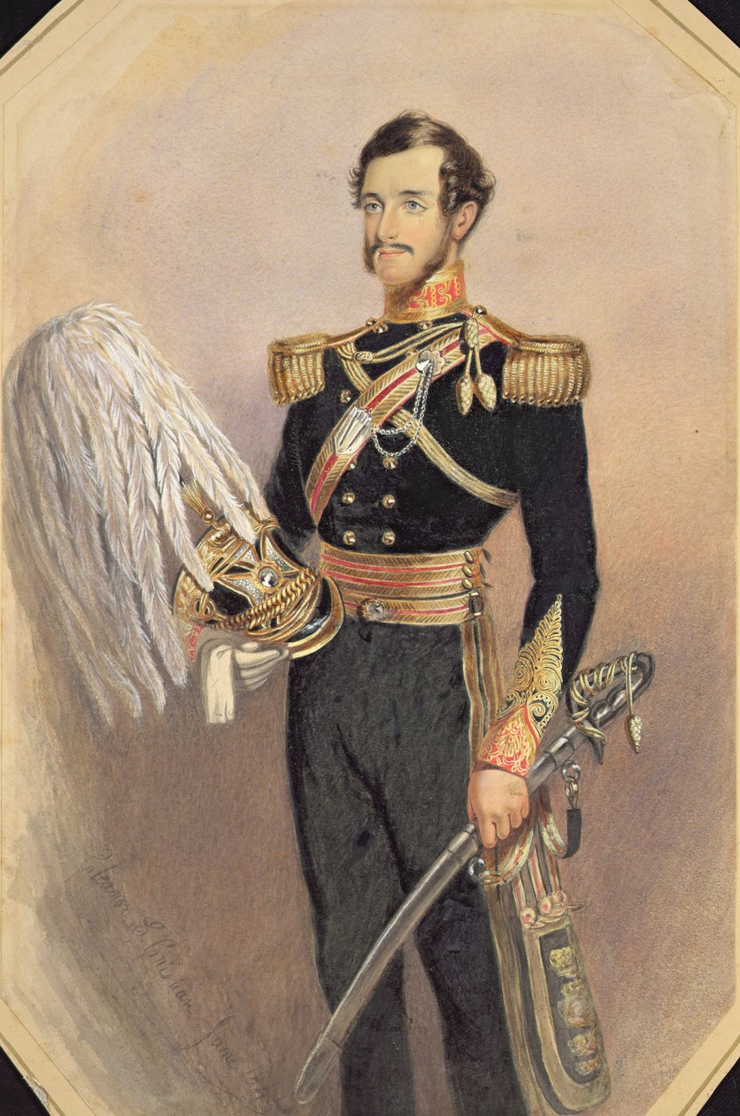 Retrato de um oficial em traje militar completo, 1840 (wc com goma arábica sobre papel) de Eleanor Cristian