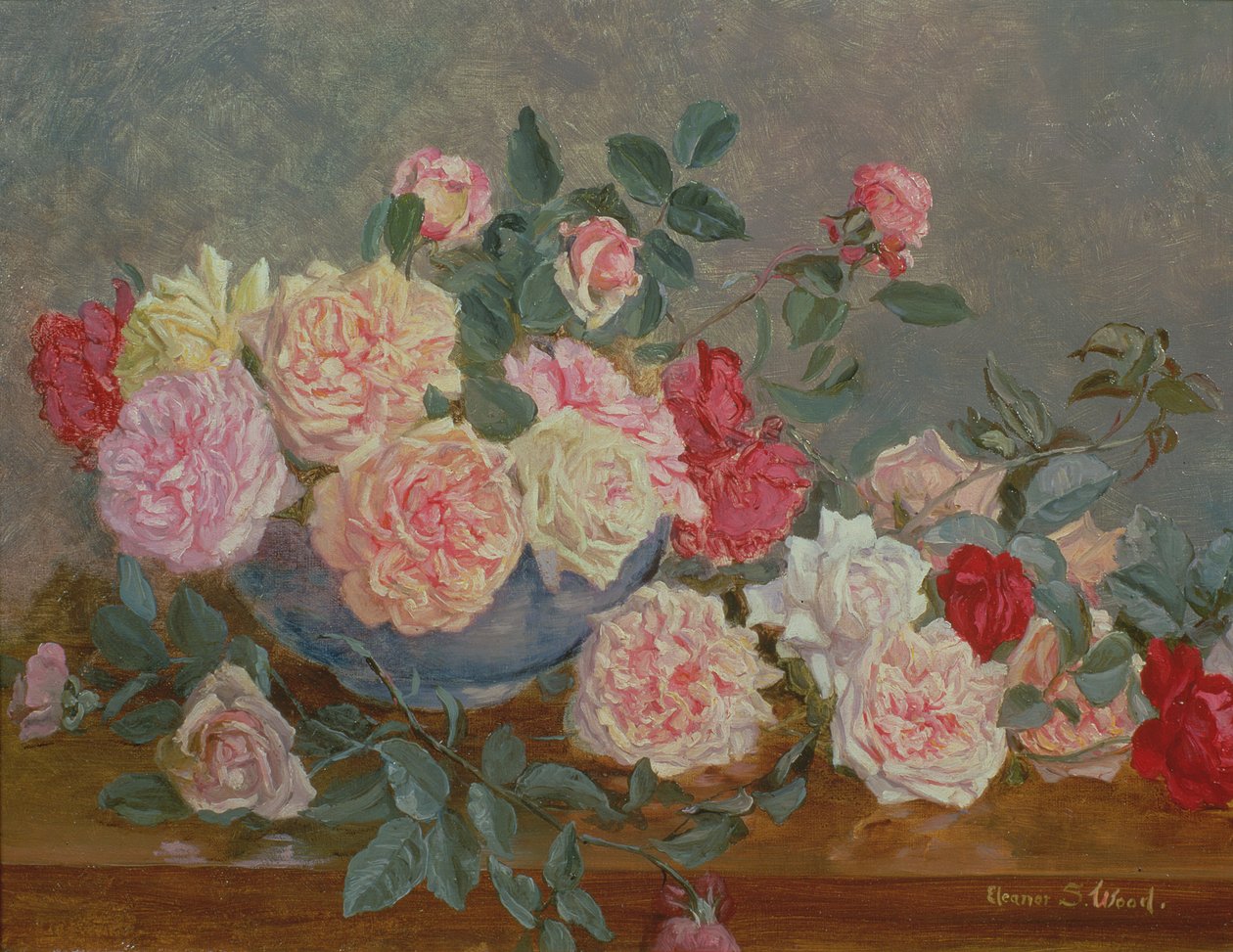 Rosas em um vaso azul, do século XIX de Eleanor Stuart Wood