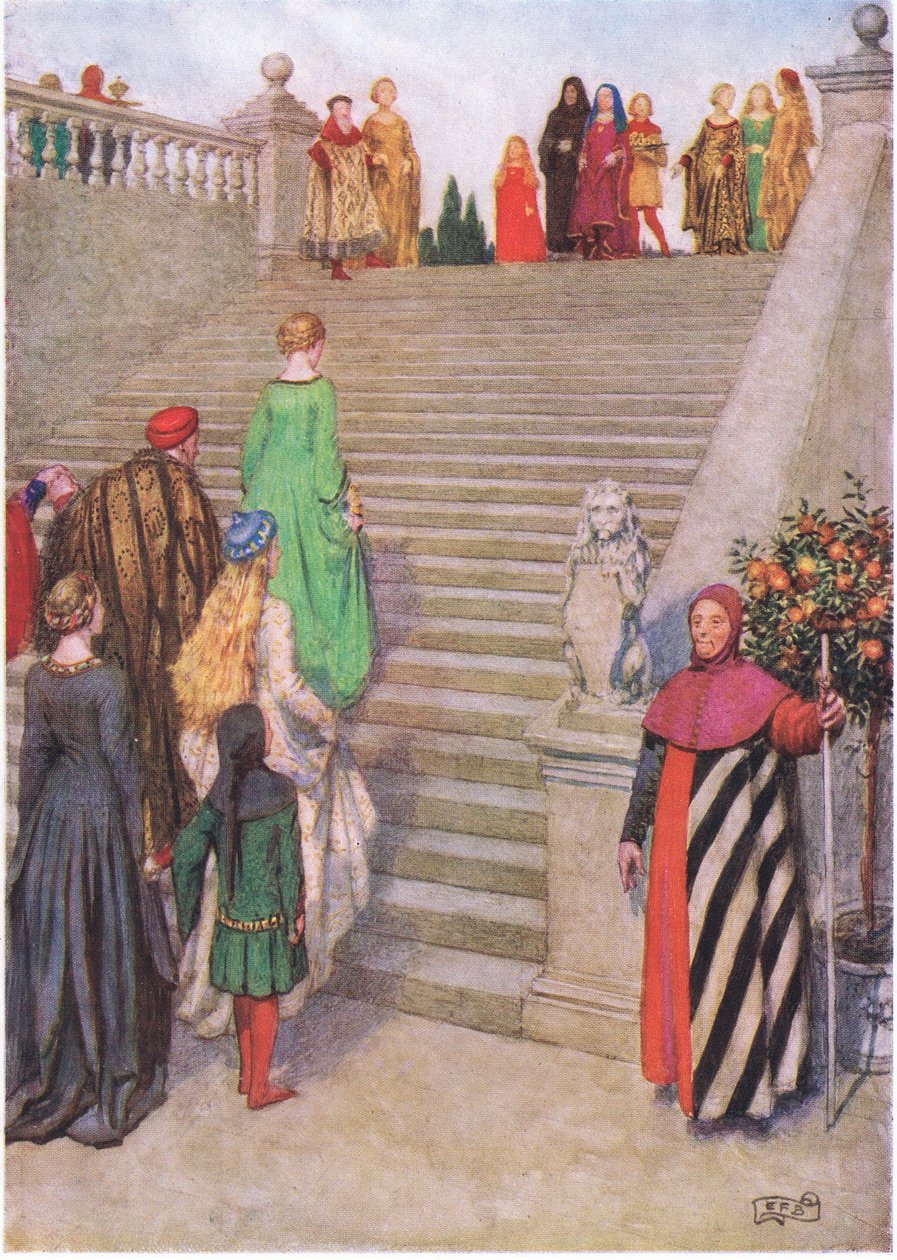 Primeira reunião de Dante e Beatrice: "Sobre a minha visão falou o poder. (litho) de Eleanor Fortescue Brickdale