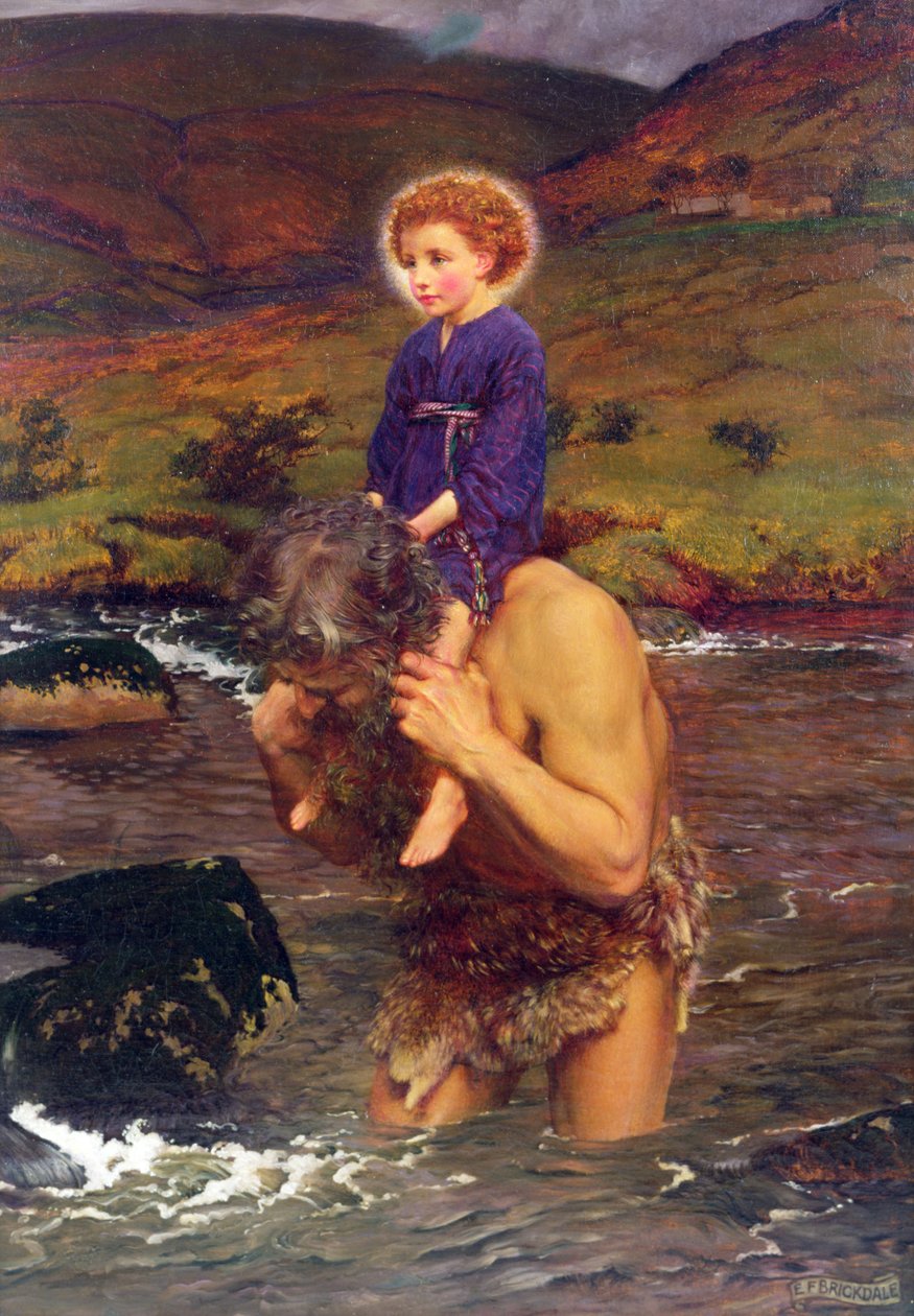 São Cristóvão Carregando a Criança Cristo (óleo sobre tela) de Eleanor Fortescue-Brickdale